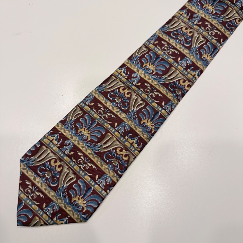 Metropolitan Museum of Art Silk Tie Burgundy Blue Gold Floral Scroll Pattern MMA - Picture 2 of 7